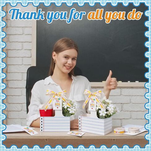 Ferrochef 12 مجموعة من هدايا تقدير المعلمين، 2 كوب حامل للمشروبات مع بطاقة تهنئة، شريط شكر، حامل أكواب للاستعمال مرة واحدة مع مقبض لهدايا عيد ميلاد المدرسة ويوم المعلمين in Kuwait