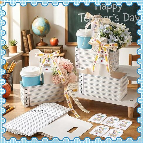 Ferrochef 12 مجموعة من هدايا تقدير المعلمين، 2 كوب حامل للمشروبات مع بطاقة تهنئة، شريط شكر، حامل أكواب للاستعمال مرة واحدة مع مقبض لهدايا عيد ميلاد المدرسة ويوم المعلمين in Kuwait