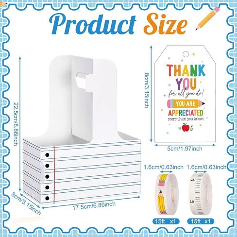 Ferrochef 12 مجموعة من هدايا تقدير المعلمين، 2 كوب حامل للمشروبات مع بطاقة تهنئة، شريط شكر، حامل أكواب للاستعمال مرة واحدة مع مقبض لهدايا عيد ميلاد المدرسة ويوم المعلمين in Kuwait