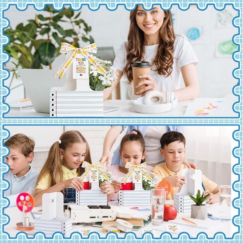 Ferrochef 12 مجموعة من هدايا تقدير المعلمين، 2 كوب حامل للمشروبات مع بطاقة تهنئة، شريط شكر، حامل أكواب للاستعمال مرة واحدة مع مقبض لهدايا عيد ميلاد المدرسة ويوم المعلمين in Kuwait