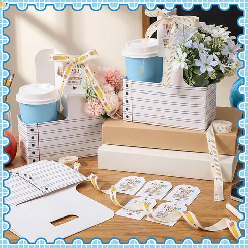 Ferrochef 12 مجموعة من هدايا تقدير المعلمين، 2 كوب حامل للمشروبات مع بطاقة تهنئة، شريط شكر، حامل أكواب للاستعمال مرة واحدة مع مقبض لهدايا عيد ميلاد المدرسة ويوم المعلمين in Kuwait