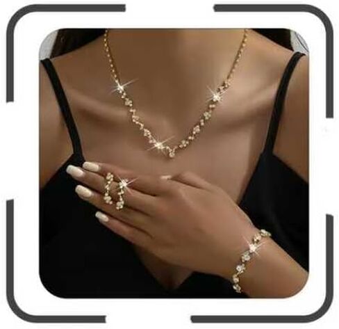 Elegant Prom Earrings Necklace Bracelet Set Wedding Jewelry Set for Women Bride Bridesmaid Crystal Necklace Earrings Bracelet Jewelry Sets for Women in Kuwait