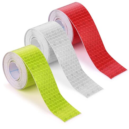 3 Rolls Reflective Tape Outdoor Waterproof Reflective Warning Tape Reflector Tape Night Safety Stickers Silver, Red, Yellow Reflective Tape for Trailer Bicycles Clothing (1 Inch x 30 Ft) in Saudi Arabia