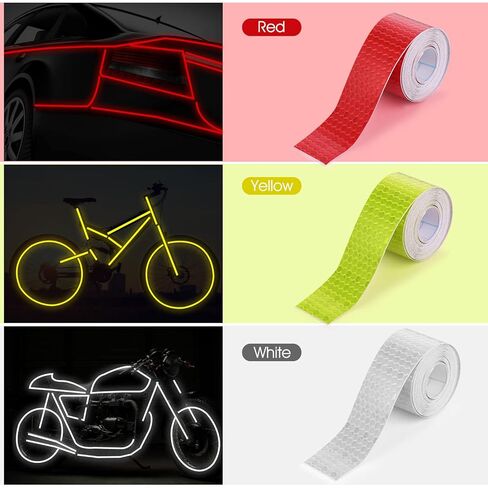 3 Rolls Reflective Tape Outdoor Waterproof Reflective Warning Tape Reflector Tape Night Safety Stickers Silver, Red, Yellow Reflective Tape for Trailer Bicycles Clothing (1 Inch x 30 Ft) in Saudi Arabia