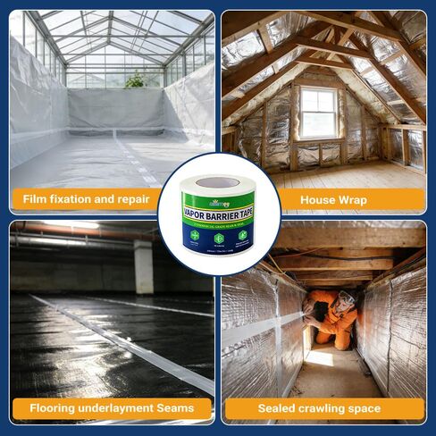 Vapor Barrier Tape, 3 in x 180 ft, High-Adhesion Waterproof Seam Tape for Crawl Spaces and Moisture Barriers, White Polyethylene Tape for Sealing Underlayment, Insulation, and Plastic Liners in Saudi Arabia