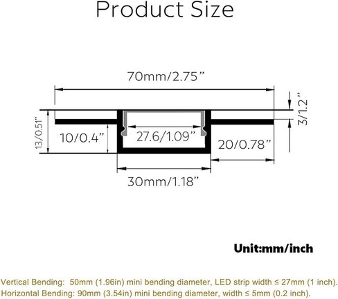 3 عبوات 3.3 قدم/1 متر مرنة 360 قناة ألومنيوم قابلة للانحناء بدون حواف لإضاءة LED، مسار LED للجدران الجافة بدون بقع بعرض 30 مم مع غطاء (P3013 العرض الداخلي 27.5 مم/1.07 بوصة) in Kuwait