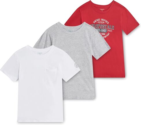 AEROPOSTALE Boys' Active T-Shirts - 3 Pack Soft Jersey Crew Neck Short Sleeve Logo Printed Pocket Tees for Boys (Sizes: 8-16) in Kuwait