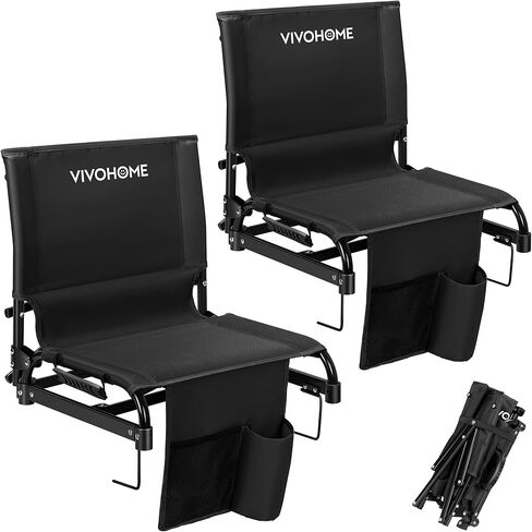 VIVOHOME Ultra-Compact Folding Stadium Seats with Back Support, 2 Pack Lightweight Portable Bleacher Chairs with Cup Holder and Carry Handle, Comfortable for Bleachers, Camping, Outdoor Events, Black in Saudi Arabia