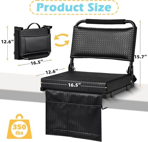 Upgraded Stadium Seats with Back Support - Softer PU Leather Cushion Seat, Bleacher Stadium Seat with Comfortable Thick padded Back, Easy to Fold and Easy to Carry,perfect for Stadiums Bleachers,Black in Saudi Arabia