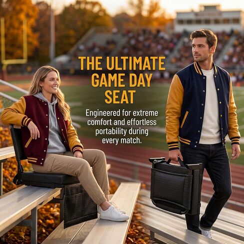 Upgraded Stadium Seats with Back Support - Softer PU Leather Cushion Seat, Bleacher Stadium Seat with Comfortable Thick padded Back, Easy to Fold and Easy to Carry,perfect for Stadiums Bleachers,Black in Saudi Arabia