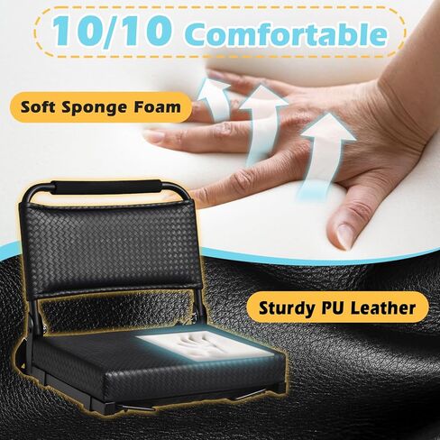 Upgraded Stadium Seats with Back Support - Softer PU Leather Cushion Seat, Bleacher Stadium Seat with Comfortable Thick padded Back, Easy to Fold and Easy to Carry,perfect for Stadiums Bleachers,Black in Saudi Arabia