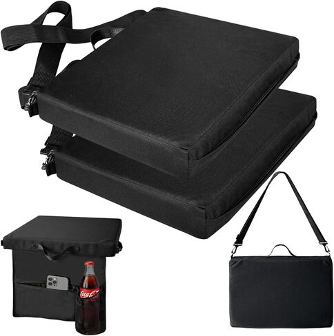 moonysweet Portable Stadium Seat Cushions Outdoor Seat Cushions for Sports Events with Handle and Shoulder Strap Oxford Fabric Zipper Design with 2.3" Extra Thick High-Density Foam (2 Pack Black) in Saudi Arabia