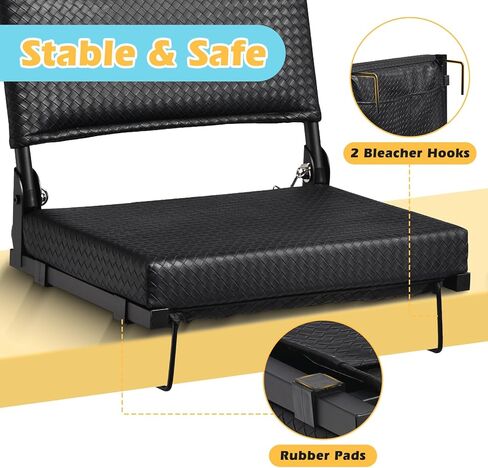 Upgraded Stadium Seats with Back Support - Softer PU Leather Cushion Seat, Bleacher Stadium Seat with Comfortable Thick padded Back, Easy to Fold and Easy to Carry,perfect for Stadiums Bleachers,Black in Saudi Arabia