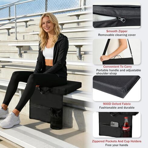 moonysweet Portable Stadium Seat Cushions Outdoor Seat Cushions for Sports Events with Handle and Shoulder Strap Oxford Fabric Zipper Design with 2.3" Extra Thick High-Density Foam (2 Pack Black) in Saudi Arabia