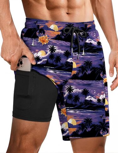 Ekouaer Mens Swim Trunks with Compression Liner 2 in 1 Board Shorts 9" Quick Dry Bathing Suit Swimsuit with Pockets S-2XL in Saudi Arabia