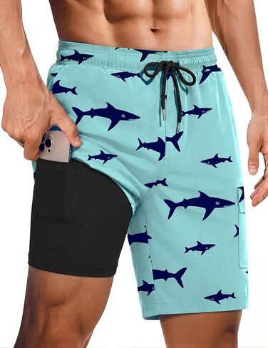 Ekouaer Mens Swim Trunks with Compression Liner 2 in 1 Board Shorts 9" Quick Dry Bathing Suit Swimsuit with Pockets S-2XL in Saudi Arabia