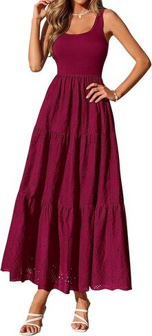 BTFBM Women Summer Eyelet Midi Dresses Casual Spring 2025 Sleeveless A Line Flowy Vacation Beach Wedding Guest Sun Dress in Kuwait