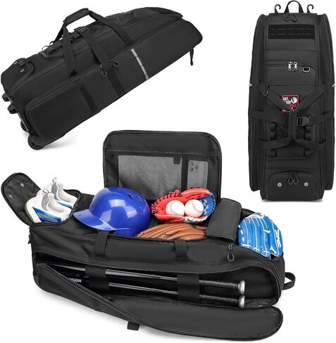 Rolling Baseball Bag with Wheels, Large Softball Catchers Gear Bags for 4 Bats, Team Equipment Duffle Bat Bag with Separate Shoe Compartment in Kuwait
