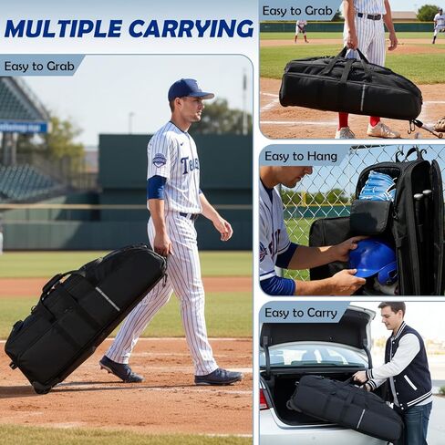 Rolling Baseball Bag with Wheels, Large Softball Catchers Gear Bags for 4 Bats, Team Equipment Duffle Bat Bag with Separate Shoe Compartment in Kuwait