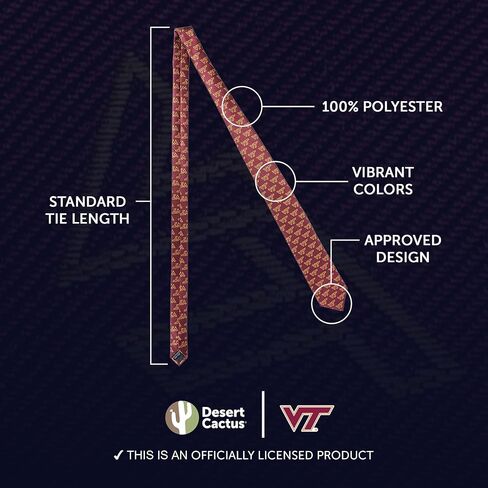 Desert Cactus Virginia Tech University Neck Tie VT Hokies 100% Polyester Necktie with Logo, Officially Licensed (Style B) in Saudi Arabia