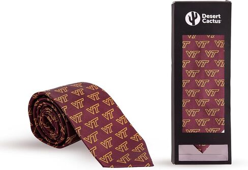 Desert Cactus Virginia Tech University Neck Tie VT Hokies 100% Polyester Necktie with Logo, Officially Licensed (Style B) in Saudi Arabia