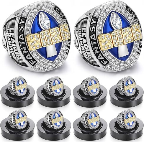 2026 Fantasy Football Championship Ring Football League Trophy Ring with Neck Chain and Display Stand Box Gold Silver Tone Plated Sports Champion Award for Winner Team Gift Decor in Saudi Arabia