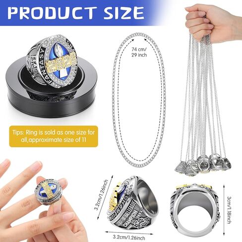 2026 Fantasy Football Championship Ring Football League Trophy Ring with Neck Chain and Display Stand Box Gold Silver Tone Plated Sports Champion Award for Winner Team Gift Decor in Saudi Arabia