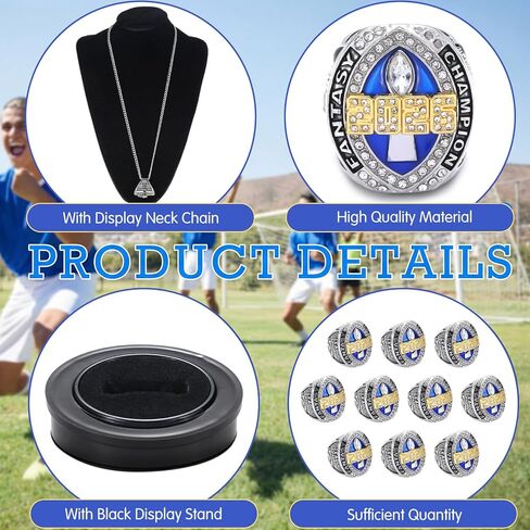 2026 Fantasy Football Championship Ring Football League Trophy Ring with Neck Chain and Display Stand Box Gold Silver Tone Plated Sports Champion Award for Winner Team Gift Decor in Saudi Arabia