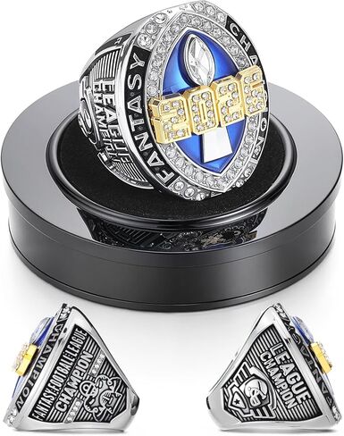 2026 Fantasy Football Championship Ring Football League Trophy Ring with Neck Chain and Display Stand Box Gold Silver Tone Plated Sports Champion Award for Winner Team Gift Decor in Saudi Arabia