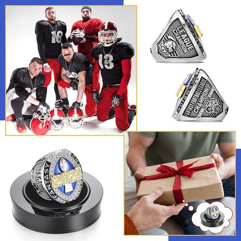 2026 Fantasy Football Championship Ring Football League Trophy Ring with Neck Chain and Display Stand Box Gold Silver Tone Plated Sports Champion Award for Winner Team Gift Decor in Saudi Arabia