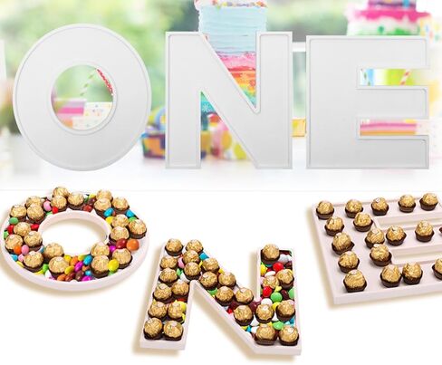 3 قطع من الحروف الكبيرة مقاس 30.48 سم، صينية واحدة قابلة للملء، صواني تقديم الطعام للأطفال، صينية حلوى الشوكولاتة بحروف خشبية من أجل هدايا حفلات استقبال المولود الجديد (واحدة - بيضاء) in Kuwait