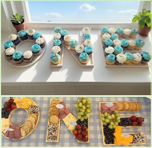 3 قطع من الحروف الكبيرة مقاس 30.48 سم، صينية واحدة قابلة للملء، صواني تقديم الطعام للأطفال، صينية حلوى الشوكولاتة بحروف خشبية من أجل هدايا حفلات استقبال المولود الجديد (واحدة - بيضاء) in Kuwait