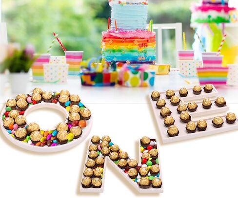 3 قطع من الحروف الكبيرة مقاس 30.48 سم، صينية واحدة قابلة للملء، صواني تقديم الطعام للأطفال، صينية حلوى الشوكولاتة بحروف خشبية من أجل هدايا حفلات استقبال المولود الجديد (واحدة - بيضاء) in Kuwait