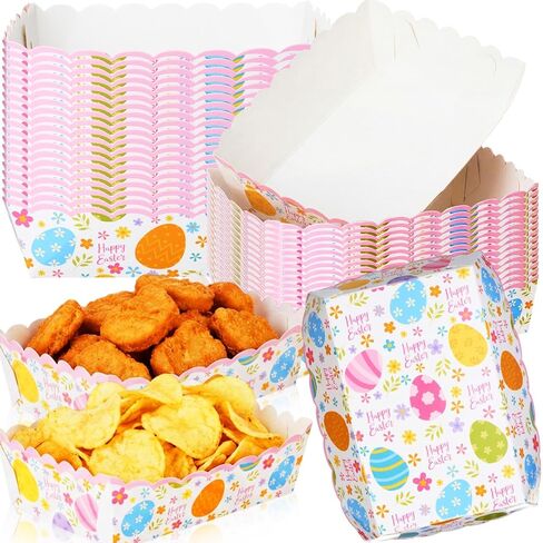 60 Pack Easter Food Trays Paper Plates Bunny Egg Paper Bowls Disposable Boats Easter Party Decoration Supplies Snacks Holder Trays for Spring Chips Nacho Hot Dogs Popcorn(Candy Bunny) in Saudi Arabia