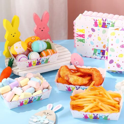 60 Pack Easter Food Trays Paper Plates Bunny Egg Paper Bowls Disposable Boats Easter Party Decoration Supplies Snacks Holder Trays for Spring Chips Nacho Hot Dogs Popcorn(Candy Bunny) in Saudi Arabia