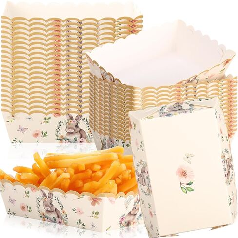 60 Pack Easter Food Trays Paper Plates Bunny Egg Paper Bowls Disposable Boats Easter Party Decoration Supplies Snacks Holder Trays for Spring Chips Nacho Hot Dogs Popcorn(Candy Bunny) in Saudi Arabia