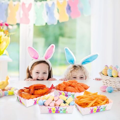 60 Pack Easter Food Trays Paper Plates Bunny Egg Paper Bowls Disposable Boats Easter Party Decoration Supplies Snacks Holder Trays for Spring Chips Nacho Hot Dogs Popcorn(Candy Bunny) in Saudi Arabia