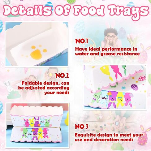 60 Pack Easter Food Trays Paper Plates Bunny Egg Paper Bowls Disposable Boats Easter Party Decoration Supplies Snacks Holder Trays for Spring Chips Nacho Hot Dogs Popcorn(Candy Bunny) in Saudi Arabia