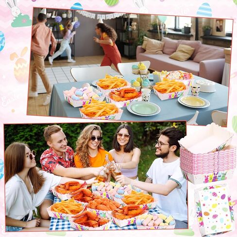 60 Pack Easter Food Trays Paper Plates Bunny Egg Paper Bowls Disposable Boats Easter Party Decoration Supplies Snacks Holder Trays for Spring Chips Nacho Hot Dogs Popcorn(Candy Bunny) in Saudi Arabia