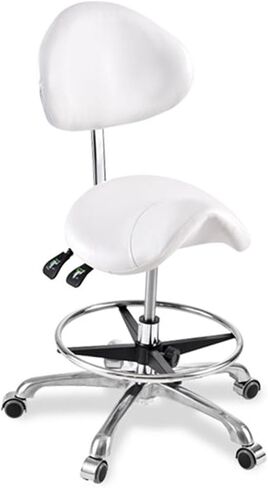 Saddle Stool Chair with Back Support,Hydraulic Height Office Chair,Adjustable Height 80-95cm,for Beauty Clinic Home and Office (White) in Saudi Arabia
