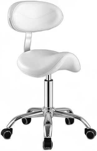 مقعد سرج مع دعم للظهر، كرسي سرج متدحرج مريح، كرسي مكتب بارتفاع هيدروليكي، للمنزل والمكتب في عيادة التجميل، تحميل 440 رطل (أبيض) in Kuwait