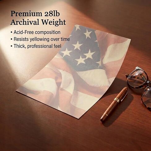 PaperDirect Salute American Flag Patriotic Theme Paper Stationery, Border Paper, Letterhead 8.5 x 11, 25 sheets, Elegant Premium Writing Paper, Decorative Printer Paper in Kuwait