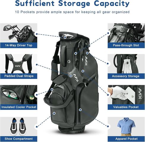 KVV 14-Way Golf Stand Bag, Lightweight Hybrid Golf Bag with Multiple Pockets, Dual Straps & Rain Cover, Premium Golf Bag for Men & Women in Kuwait