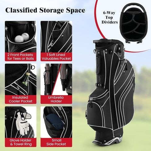 ULTIMATE Golf Stand Bag, 6 Way Top Dividers Golf Bag w/Pockets & Cooler Bag, Lightweight Portable Golf Club Bag w/Dual Shoulder Strap & Rain Hood, Golf Carry Bag for Women & Men in Saudi Arabia