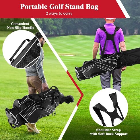 ULTIMATE Golf Stand Bag, 6 Way Top Dividers Golf Bag w/Pockets & Cooler Bag, Lightweight Portable Golf Club Bag w/Dual Shoulder Strap & Rain Hood, Golf Carry Bag for Women & Men in Saudi Arabia
