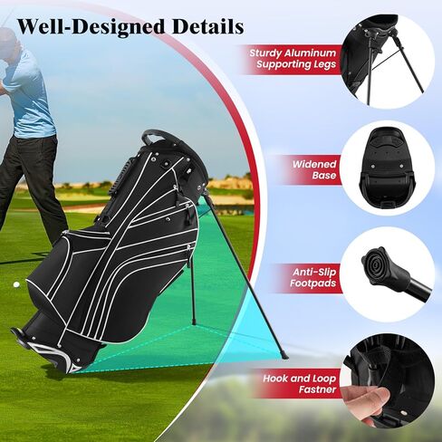 ULTIMATE Golf Stand Bag, 6 Way Top Dividers Golf Bag w/Pockets & Cooler Bag, Lightweight Portable Golf Club Bag w/Dual Shoulder Strap & Rain Hood, Golf Carry Bag for Women & Men in Saudi Arabia