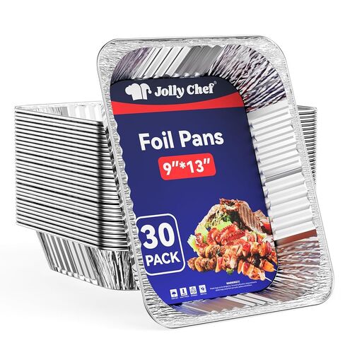 JOLLY CHEF 9x13 Aluminum Foil Pans (30 Pack) - Disposable Half Size Deep Steam Foil Pans for Roasting Turkey, Lasagna, Casseroles - Thanksgiving, Christmas, Parties, Catering in Saudi Arabia