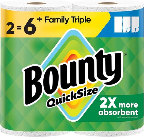 Bounty Paper Towels Quick Size, White, 2 Family Triple Rolls = 6+ Regular Rolls in Kuwait