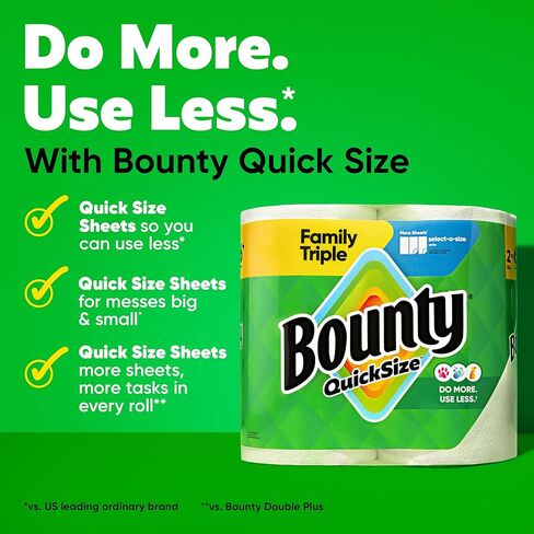 Bounty Paper Towels Quick Size, White, 2 Family Triple Rolls = 6+ Regular Rolls in Kuwait