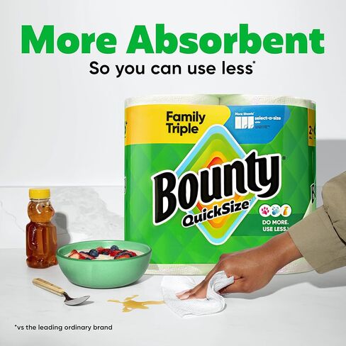 Bounty Paper Towels Quick Size, White, 2 Family Triple Rolls = 6+ Regular Rolls in Kuwait